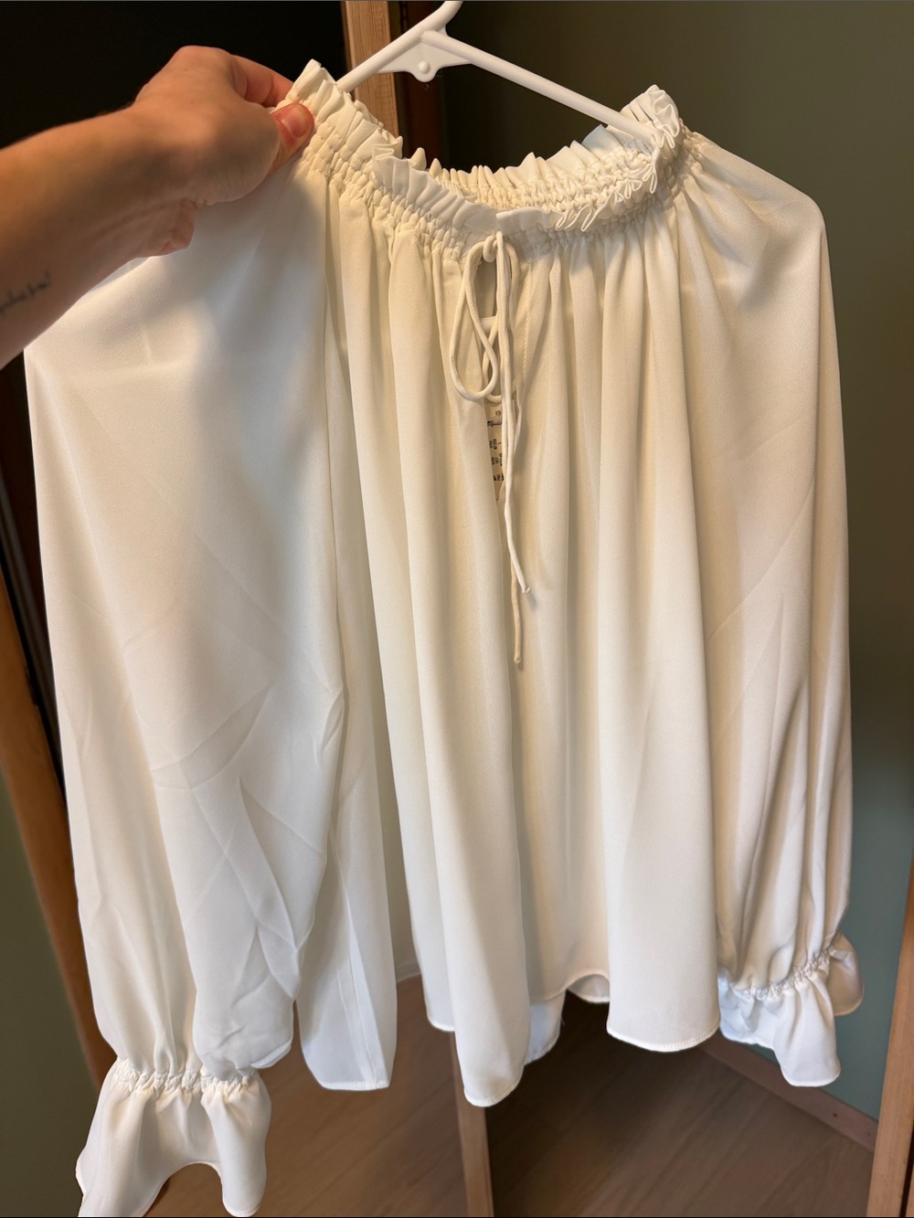Madewell Cream Off-the-Shoulder Peasant Blouse with Tie